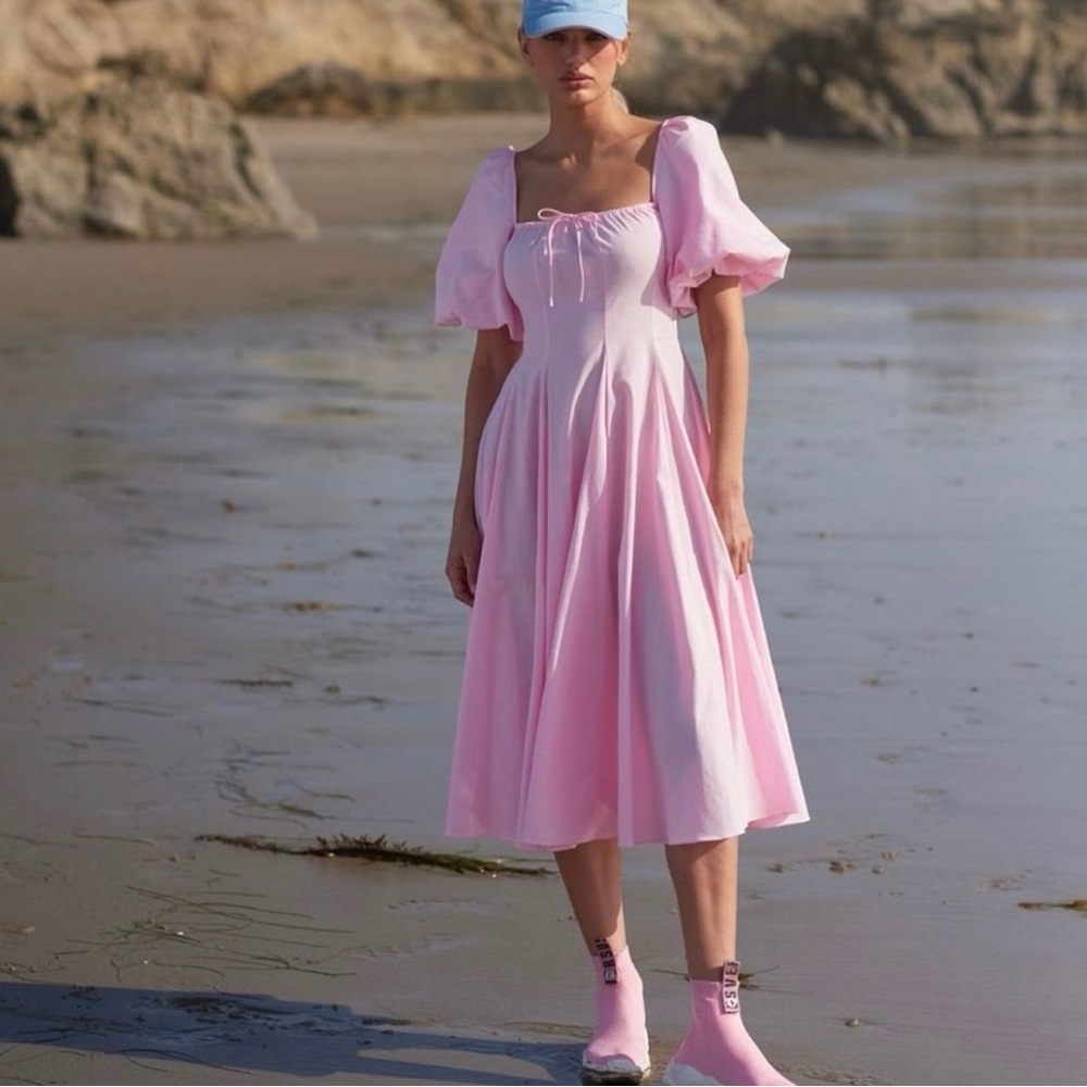 Selkie Pink Puff Sleeve Sundress